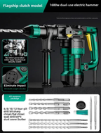 220V Heavy Duty Hammer Drill 2-in-1 Impact Electric Drill for Concrete, Wood & Metal Home DIY Tool