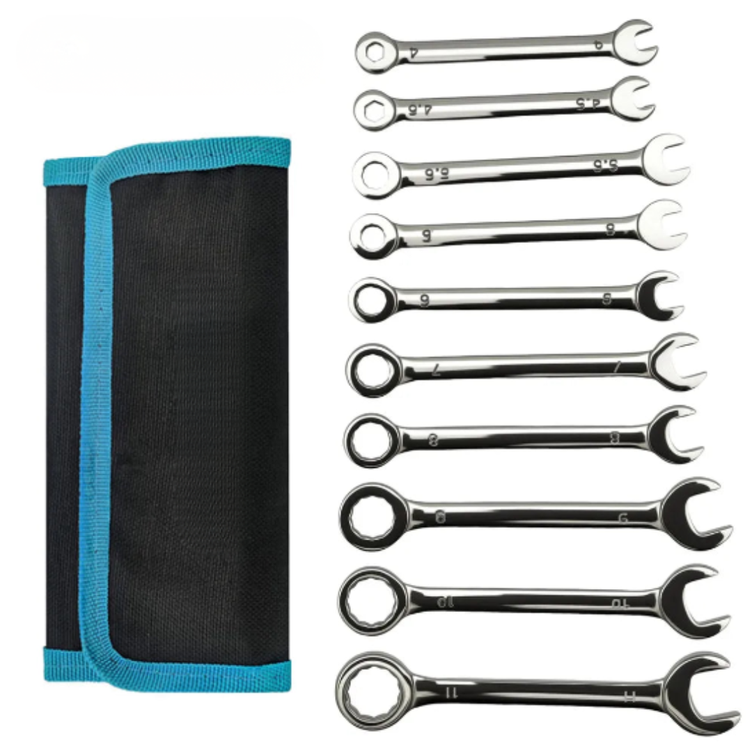 10PCS Mini Spanner Combination Wrench Set with Storage Bag – Metric & SAE Lightweight Hand Tool Kit