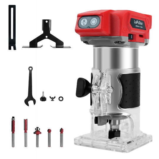 Cordless Wood Router 800W Brushless 30000RPM 5-Speed 18V Trimmer with 5 Router Bits
