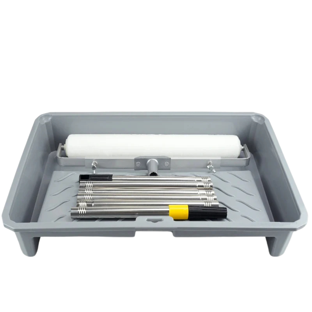 All-in-One Paint Roller Set with Tray Extension Handle and High Absorption Fiber Roller Brush