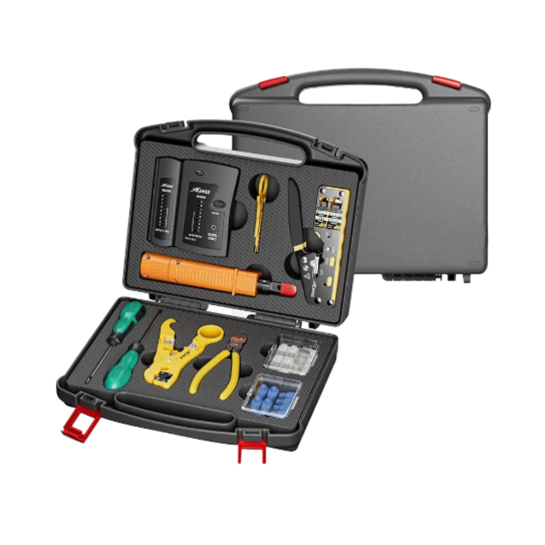 Heavy Duty RJ45 Ethernet Crimping Tool Kit with Cable Tester, Stripper and Carry Case