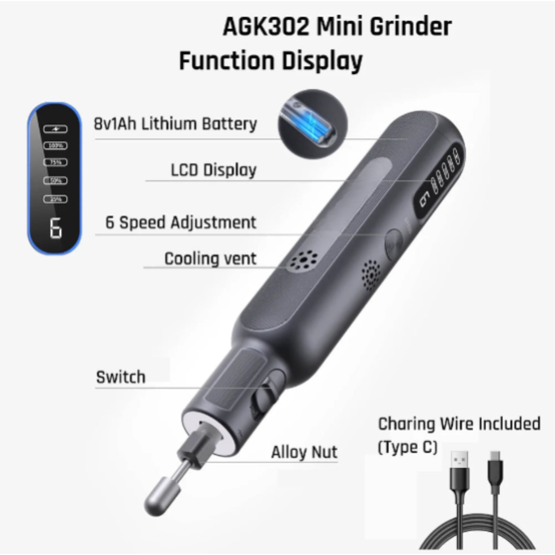 Cordless Mini Rotary Grinder Tool 8V 6-Speed USB Rechargeable with 52 Accessories
