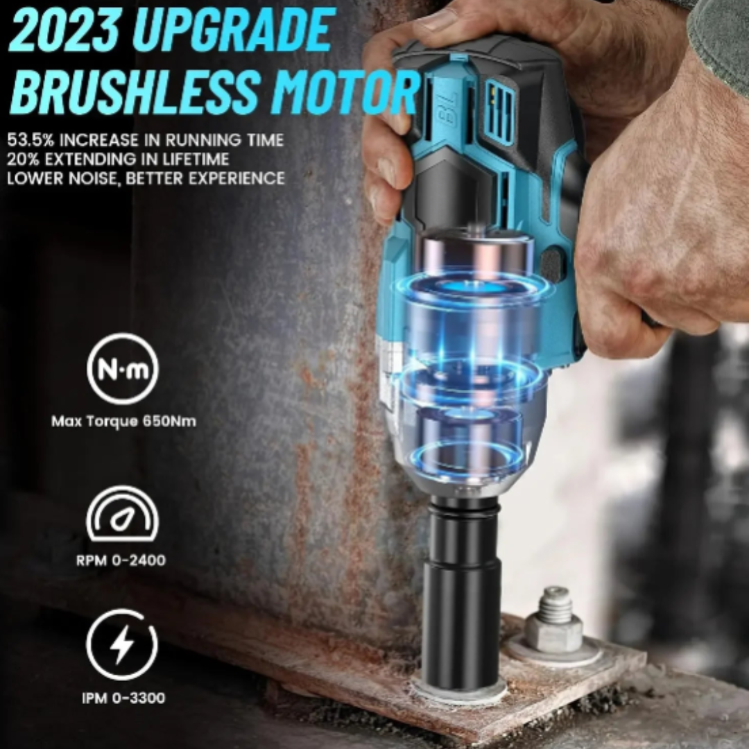 Cordless Impact Wrench Kit 21V Brushless 650Nm 1/2 Inch with Dual 4.0Ah Batteries and Case