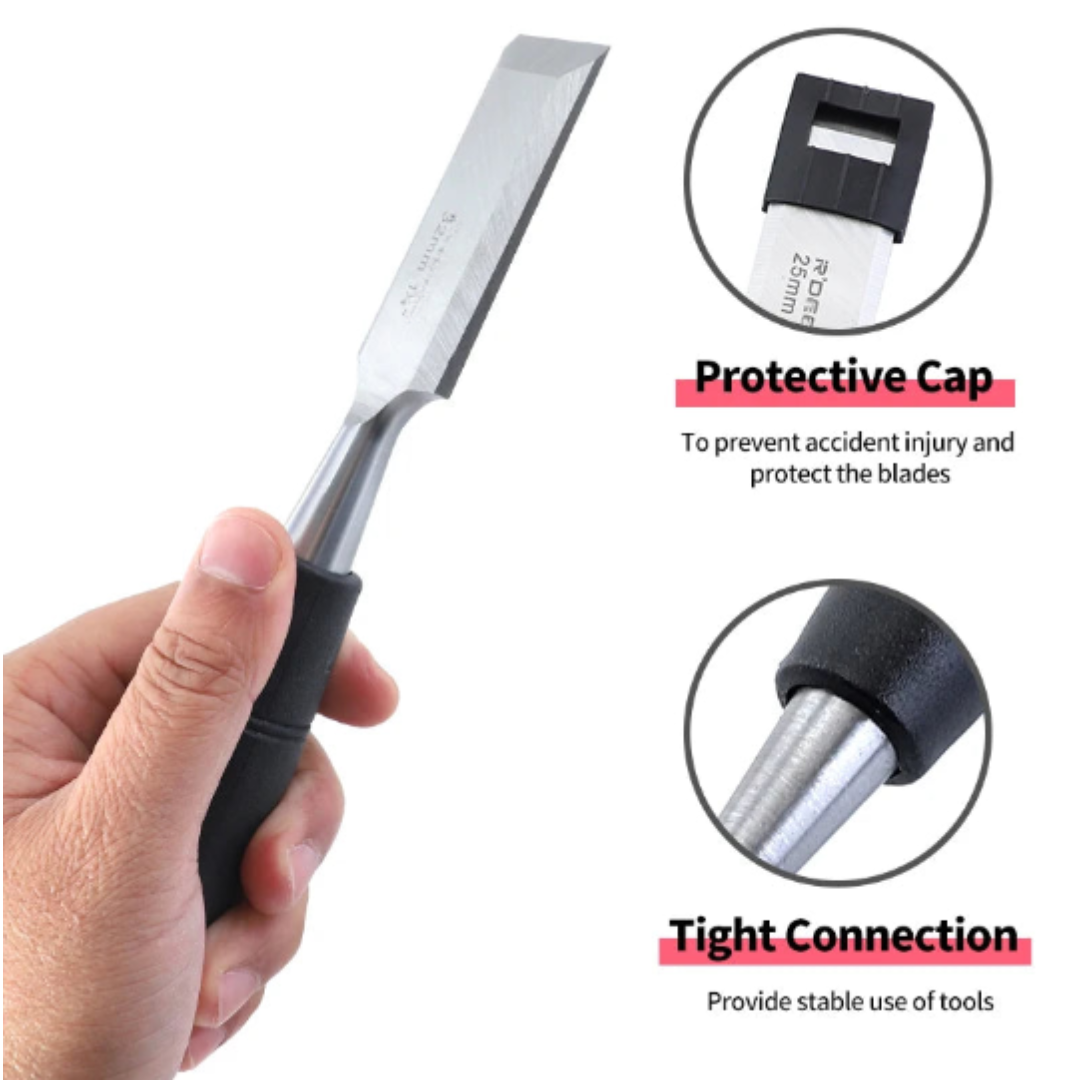 Heavy Duty 7.5" Woodworking Chisel Mn65 Carbon Steel with Hammer End and Non-Slip Handle