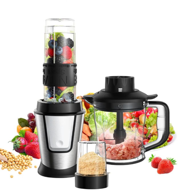 3-in-1 Portable Smoothie Blender Food Chopper and Dry Grinder 700W with 600ml Bottle