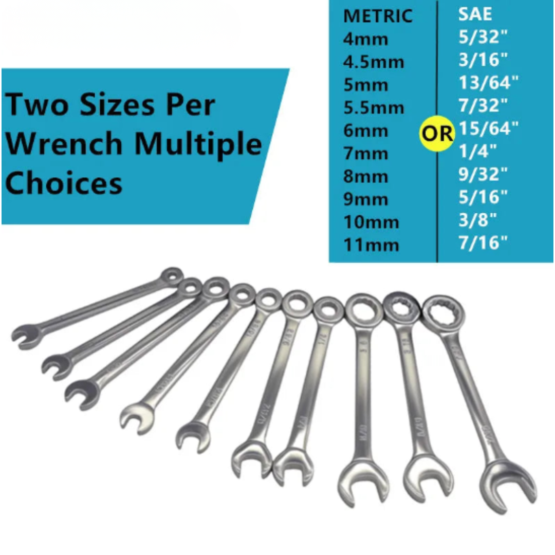 10PCS Mini Spanner Combination Wrench Set with Storage Bag – Metric & SAE Lightweight Hand Tool Kit