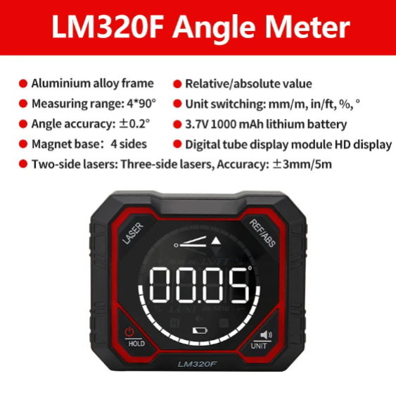 Digital Angle Finder Magnetic Inclinometer with Backlit Display 360° Electronic Level