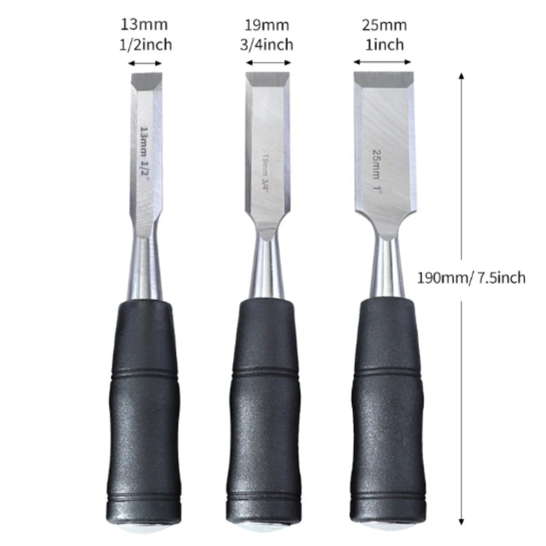 Heavy Duty 7.5" Woodworking Chisel Mn65 Carbon Steel with Hammer End and Non-Slip Handle