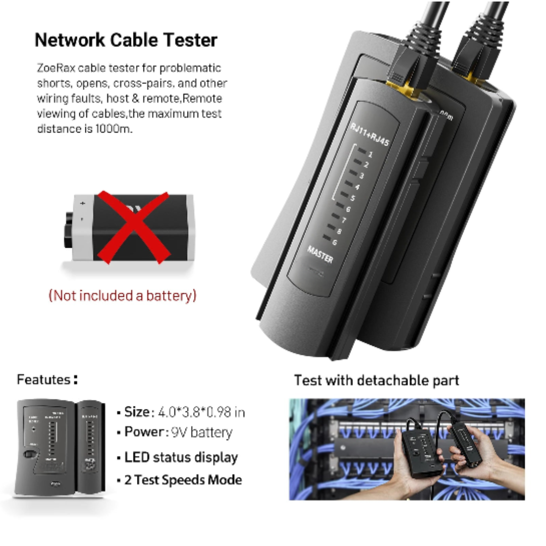 Heavy Duty RJ45 Ethernet Crimping Tool Kit with Cable Tester, Stripper and Carry Case