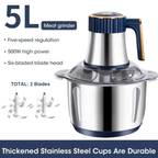 Electric Meat Grinder 5L Stainless Steel Food Processor Vegetable Chopper 500W 5-Speed Multi-Function