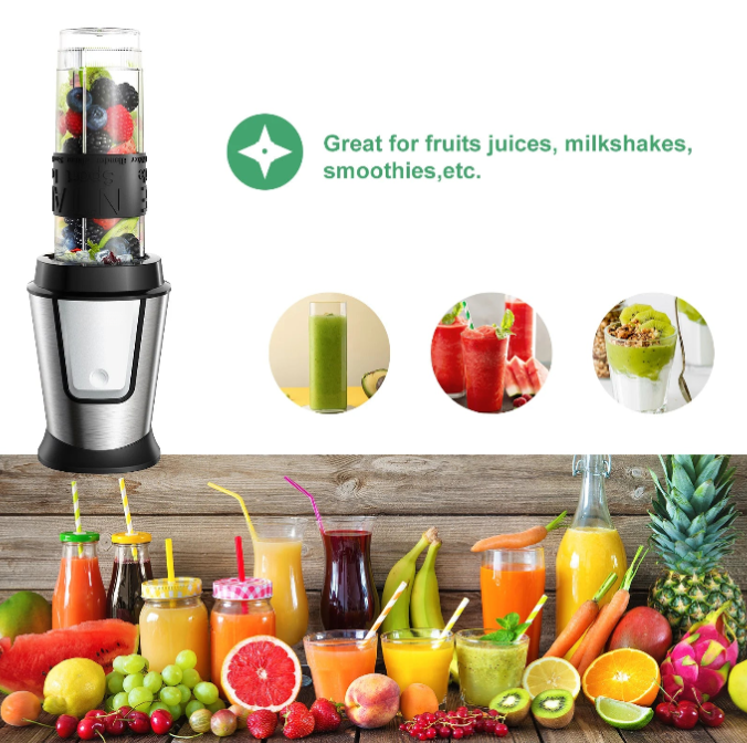 3-in-1 Portable Smoothie Blender Food Chopper and Dry Grinder 700W with 600ml Bottle