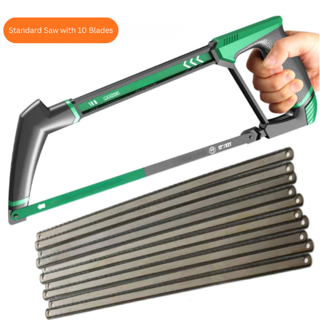 Hacksaw Frame Hand Saw 12 Inch Heavy Duty Portable Cutting Tool with 10 Replacement Blades