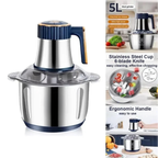 Electric Meat Grinder 5L Stainless Steel Food Processor Vegetable Chopper 500W 5-Speed Multi-Function