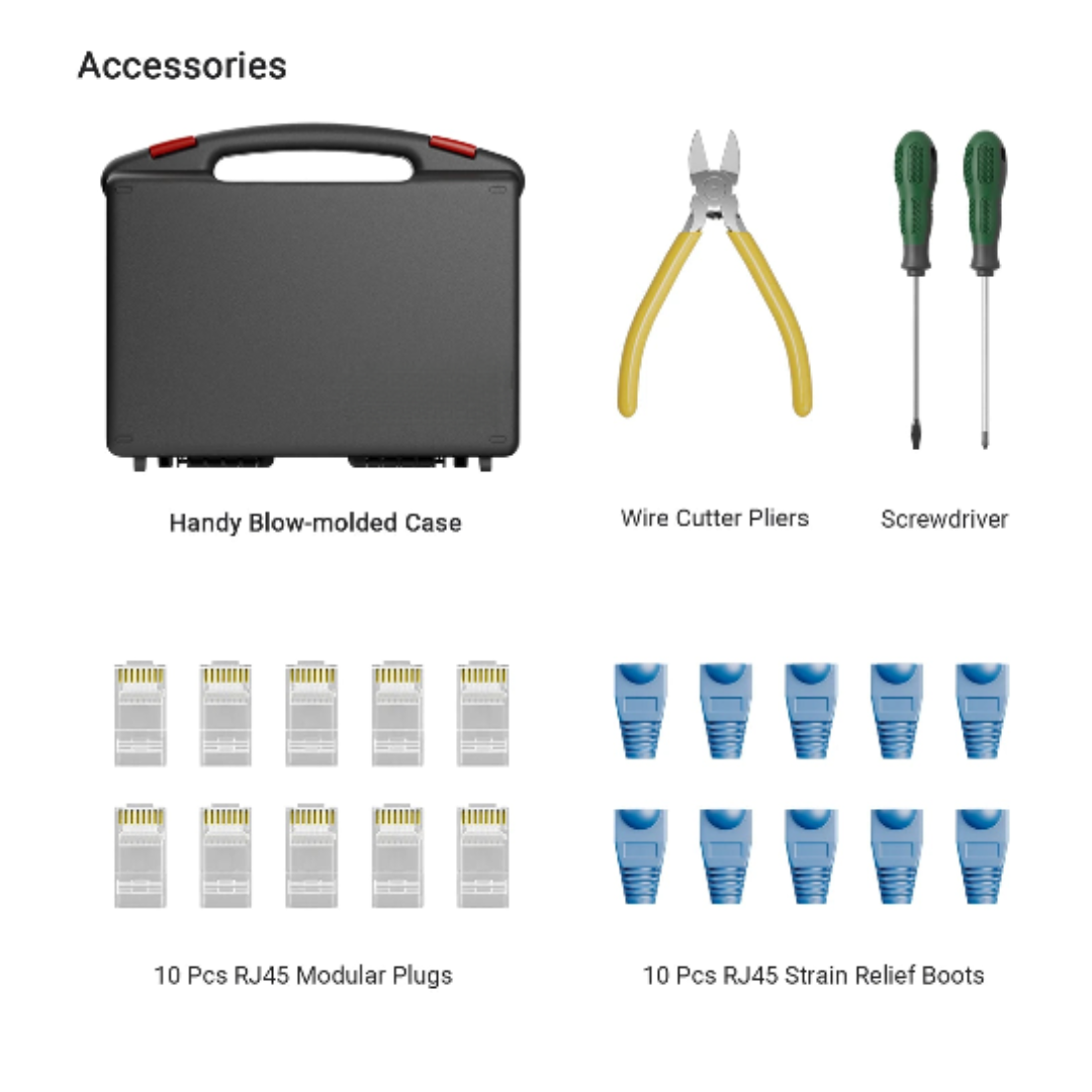 Heavy Duty RJ45 Ethernet Crimping Tool Kit with Cable Tester, Stripper and Carry Case