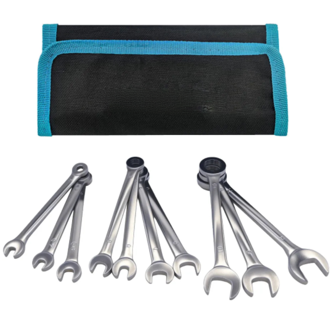 10PCS Mini Spanner Combination Wrench Set with Storage Bag – Metric & SAE Lightweight Hand Tool Kit