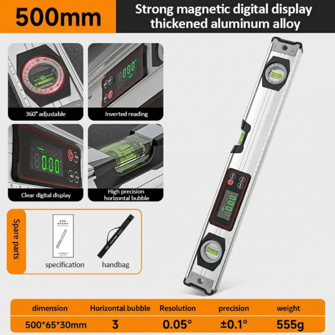 Digital Angle Finder Protractor with Magnetic Base and LED Display 0–90° Level Ruler