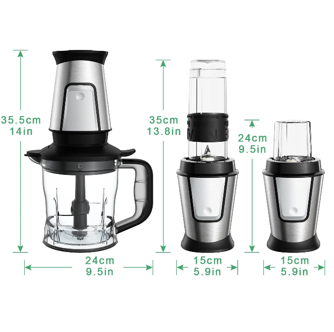 3-in-1 Portable Smoothie Blender Food Chopper and Dry Grinder 700W with 600ml Bottle