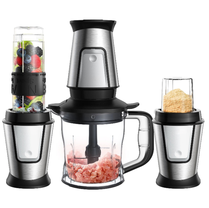 3-in-1 Portable Smoothie Blender Food Chopper and Dry Grinder 700W with 600ml Bottle