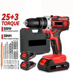 500W Cordless Hammer Impact Drill Kit with 2 Batteries and 24-Piece Accessory Set