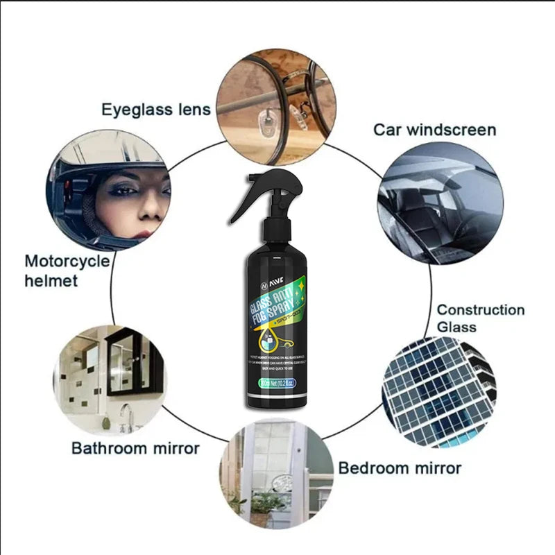 Anti Fog Glass Spray 300ml for Car Mirrors Windows Bathroom Glass with Foam and Towel