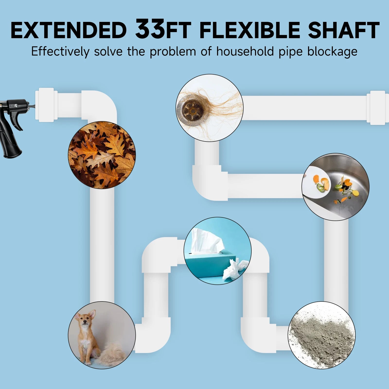 10m Flexible Drain Auger Plumbing Snake Manual or Drill Powered Clog Remover Tool