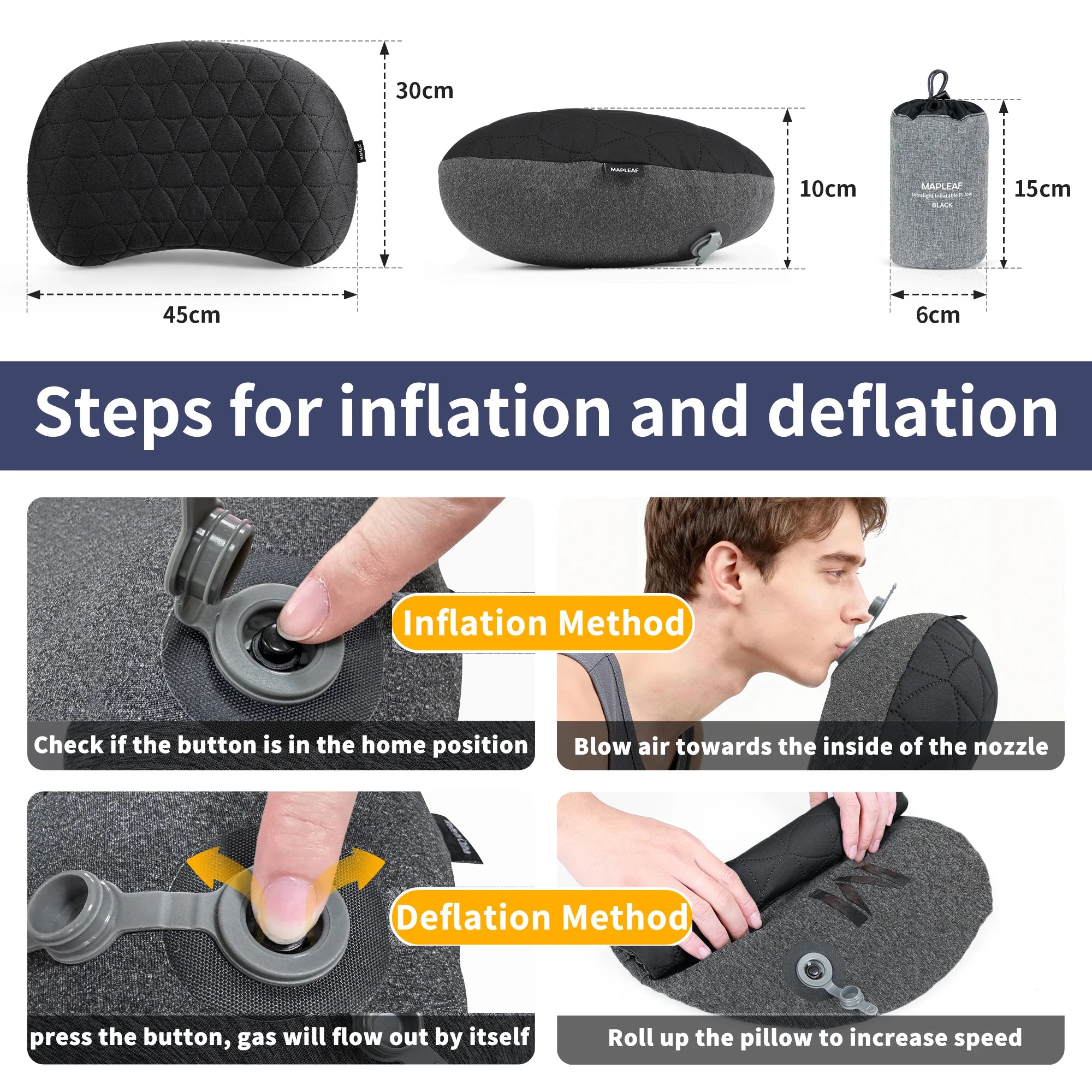 Portable Inflatable Camping Pillow Waterproof Travel Hiking Air Cushion with Storage Bag