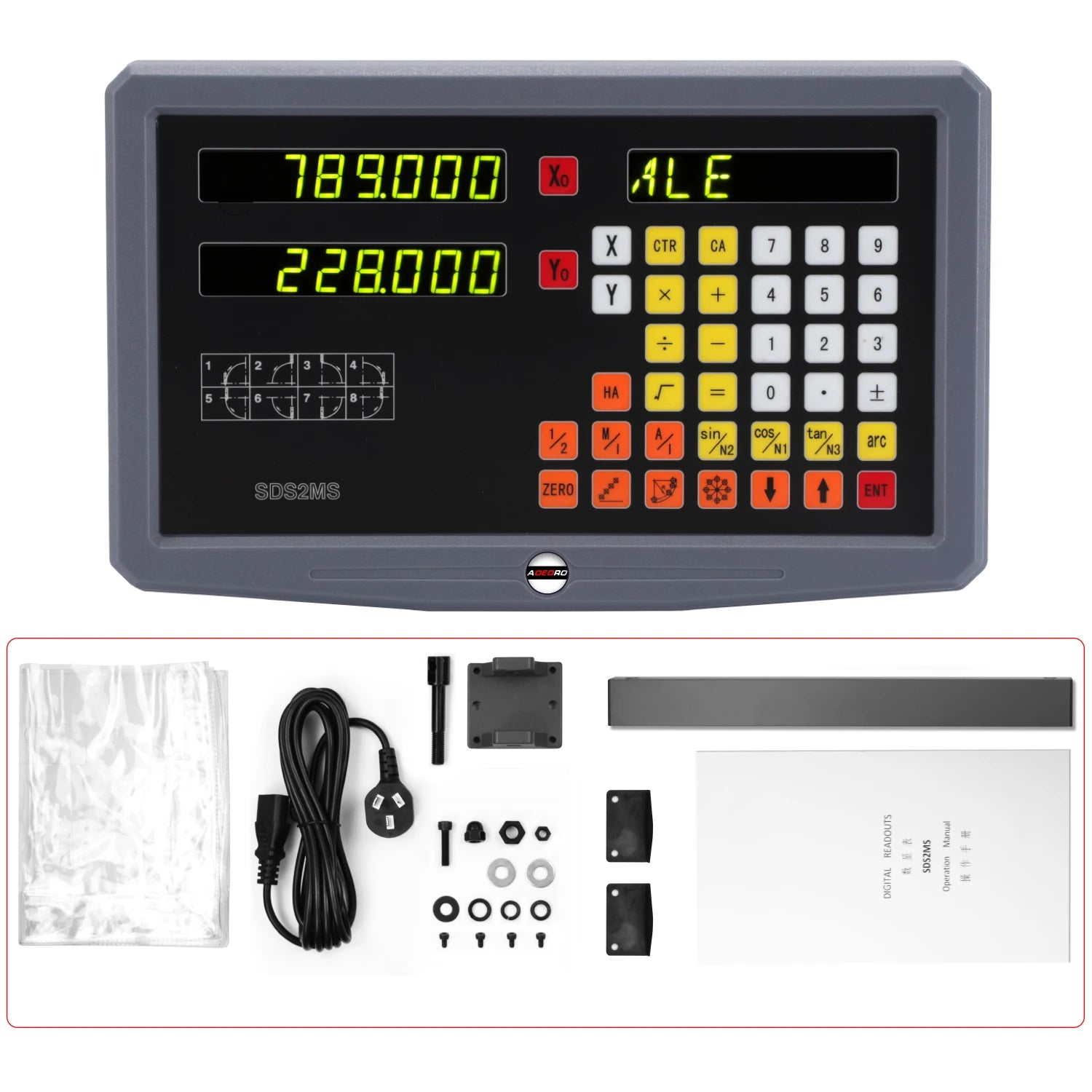 2 Axis Digital Readout Display with 2 Linear Glass Scales 0.005mm Resolution for Milling and Lathe Machines