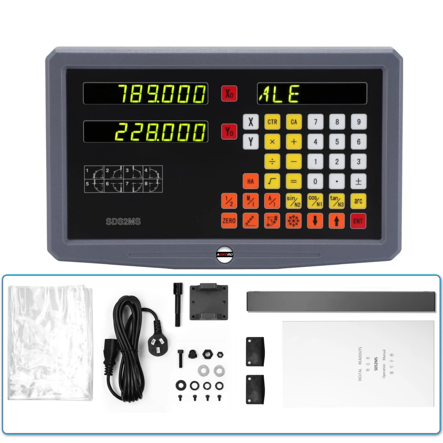2 Axis Digital Readout Display with 2 Linear Glass Scales 0.005mm Resolution for Milling and Lathe Machines