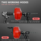 10m Flexible Drain Auger Plumbing Snake Manual or Drill Powered Clog Remover Tool