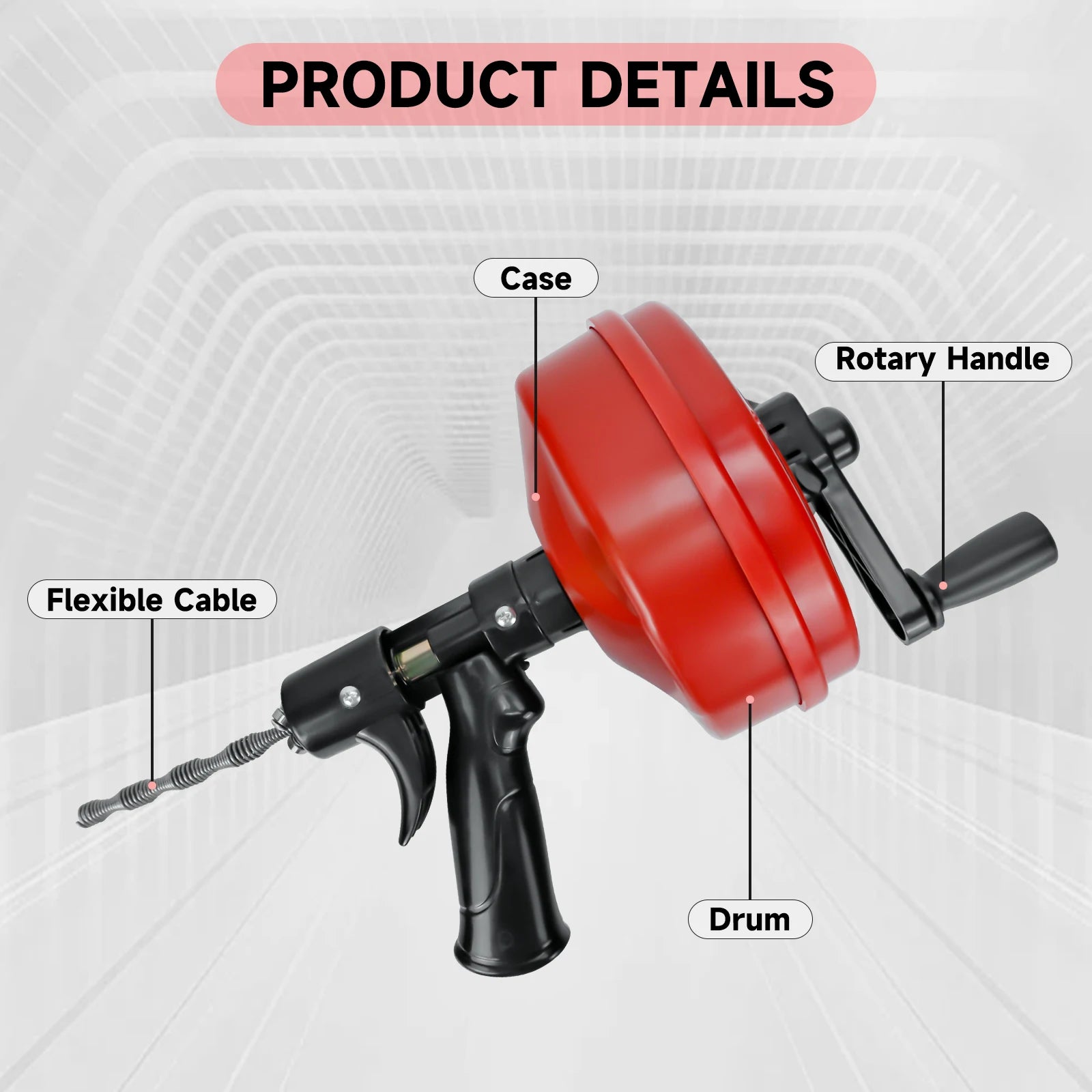 10m Flexible Drain Auger Plumbing Snake Manual or Drill Powered Clog Remover Tool