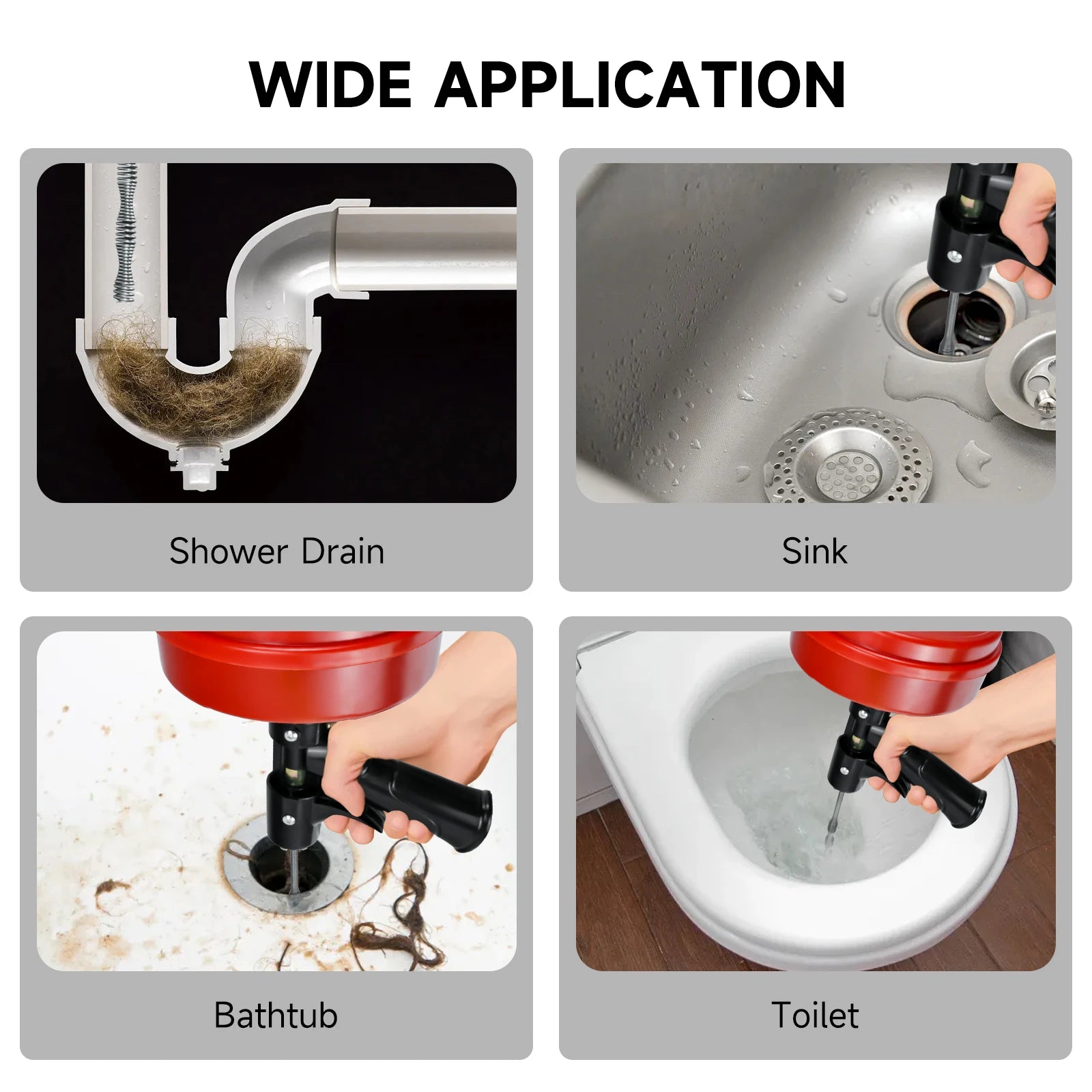 10m Flexible Drain Auger Plumbing Snake Manual or Drill Powered Clog Remover Tool