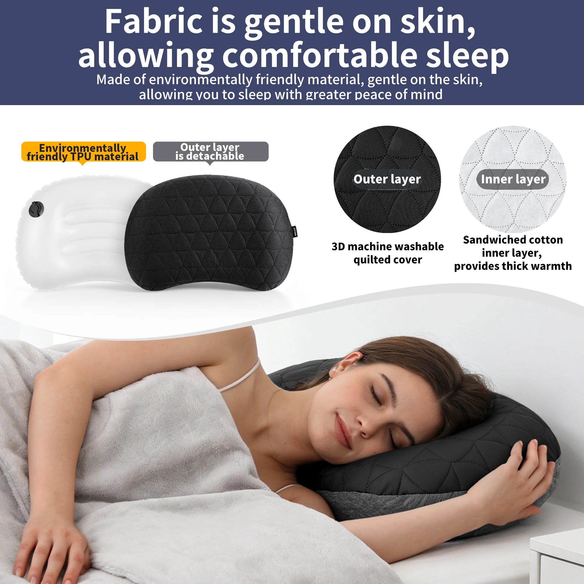Portable Inflatable Camping Pillow Waterproof Travel Hiking Air Cushion with Storage Bag