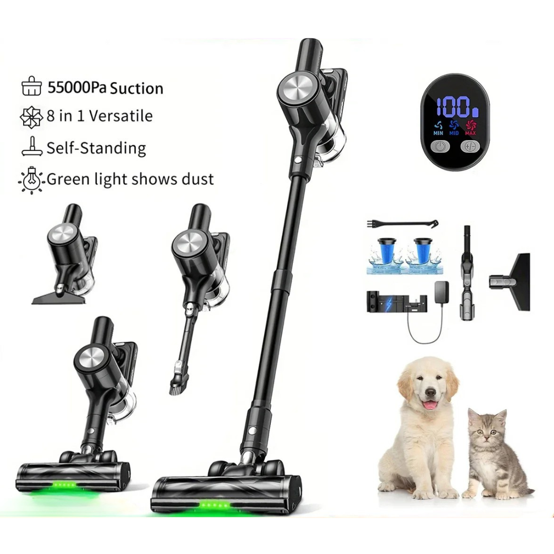 Cordless Vacuum Cleaner 55KPa 2-in-1 Rechargeable Stick and Handheld Cleaner with HEPA Filter