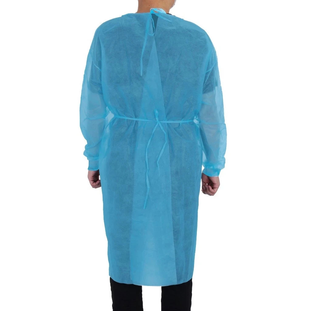 Disposable Work Gowns 10 Pack Non-Woven Long Sleeve Blue Cover Gowns 110cm