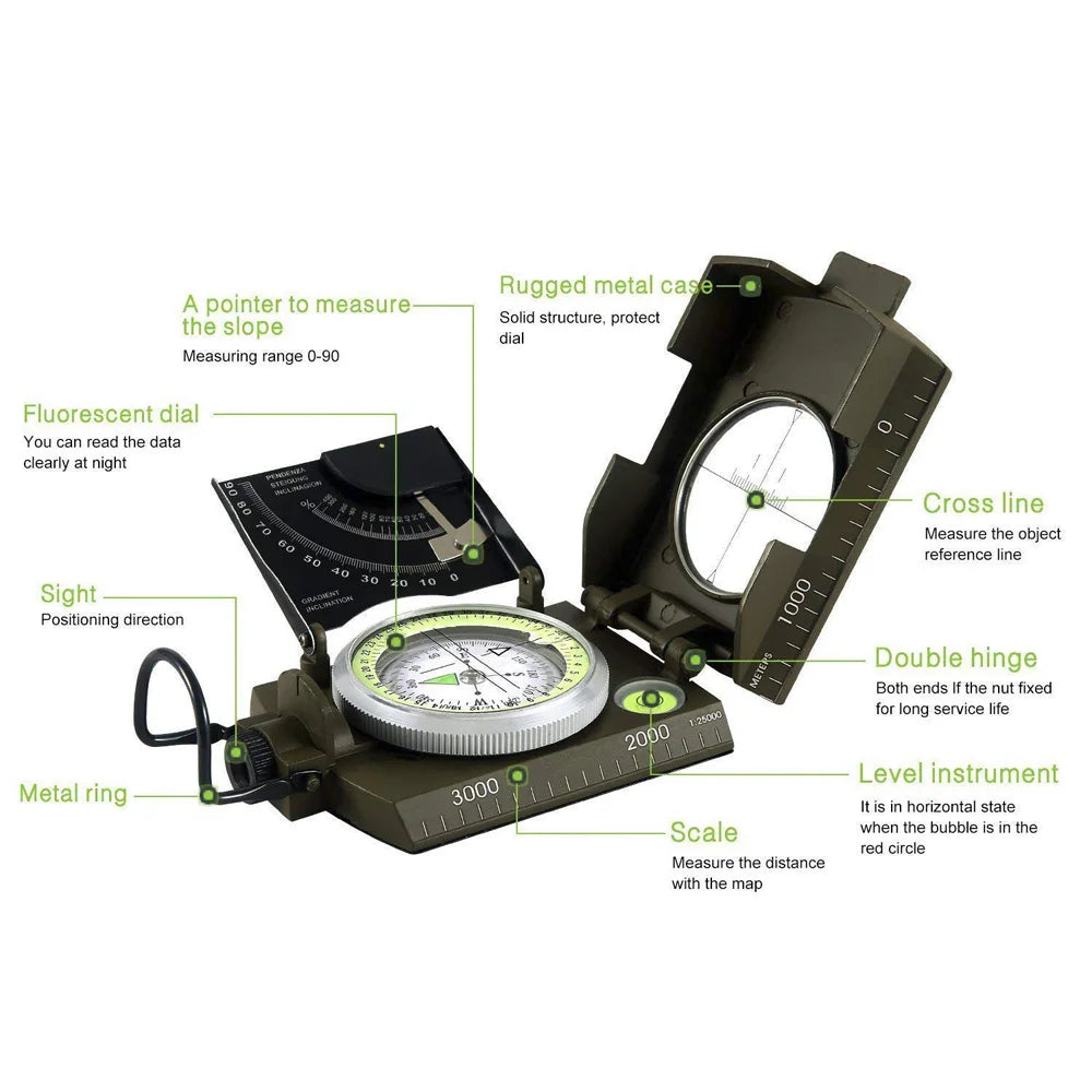 Waterproof Metal Compass with Noctilucent Display Portable Outdoor Navigation Tool for Hiking