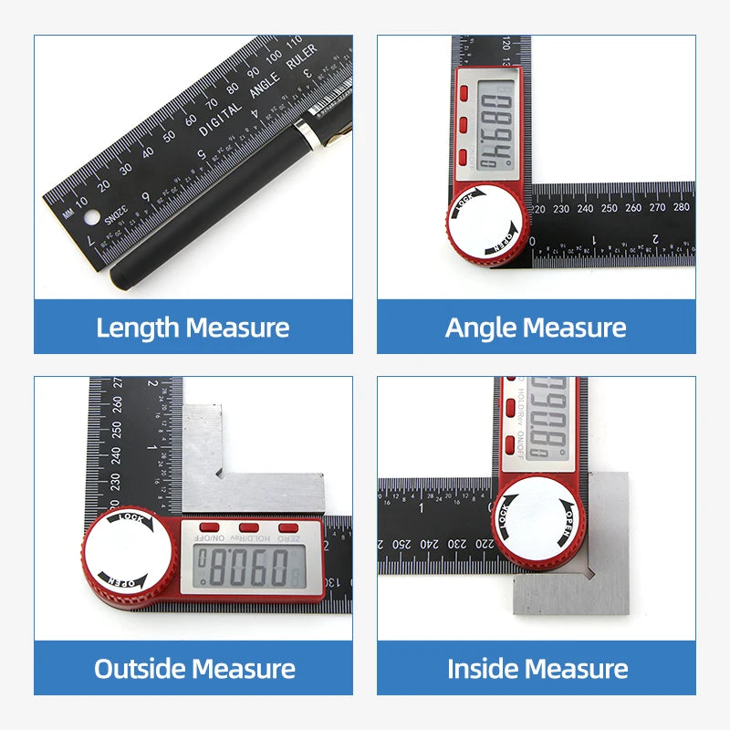 Digital Angle Finder Protractor with LCD Display 0–360° 200mm Multi Angle Measuring Ruler
