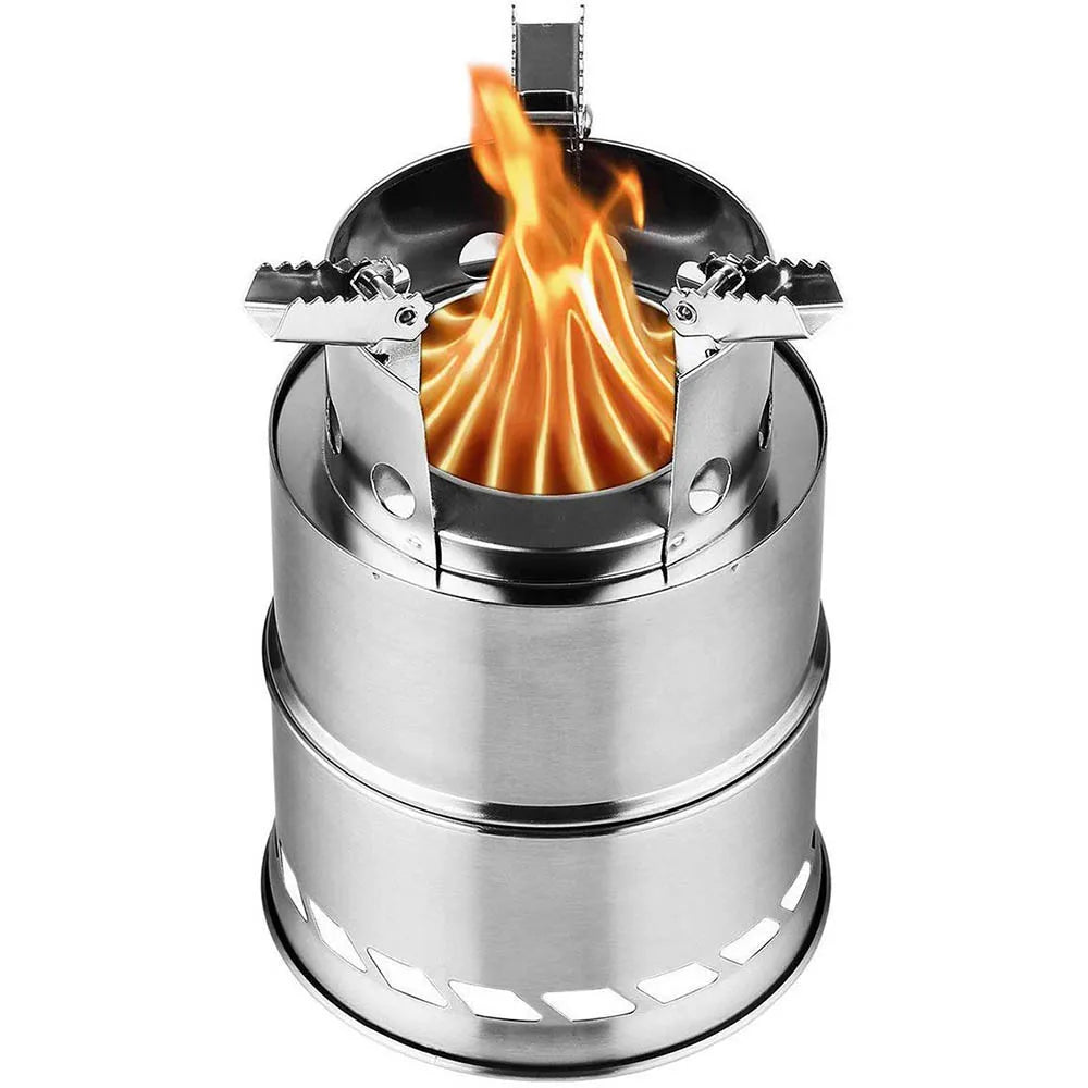 Portable Stainless Steel Camping Stove with Carry Bag Lightweight Outdoor Cooking Stove for Hiking Picnic