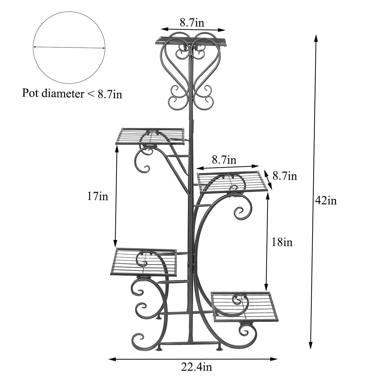 5 Tier Metal Plant Stand Indoor Outdoor Iron Flower Pot Display Shelf Rack