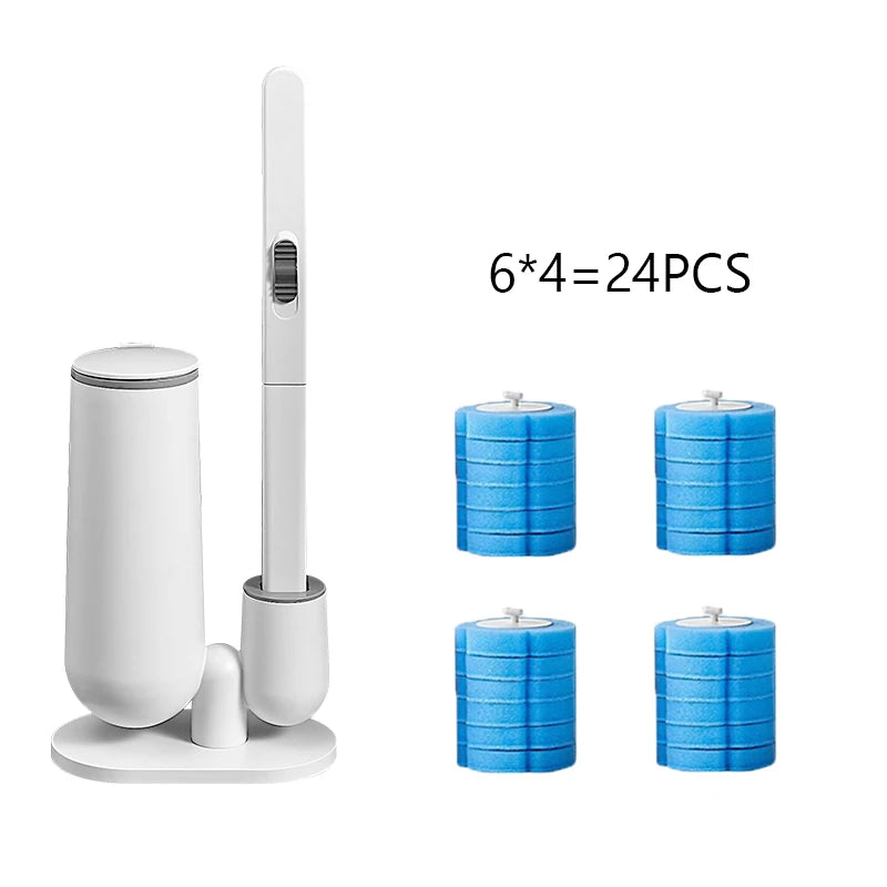 Disposable Toilet Brush Set with Replacement Heads Bathroom Cleaning Brush and Holder