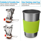 Portable 9-Piece Camping Cookware Kit with Stove Aluminium Pots and Tableware for Outdoor Cooking