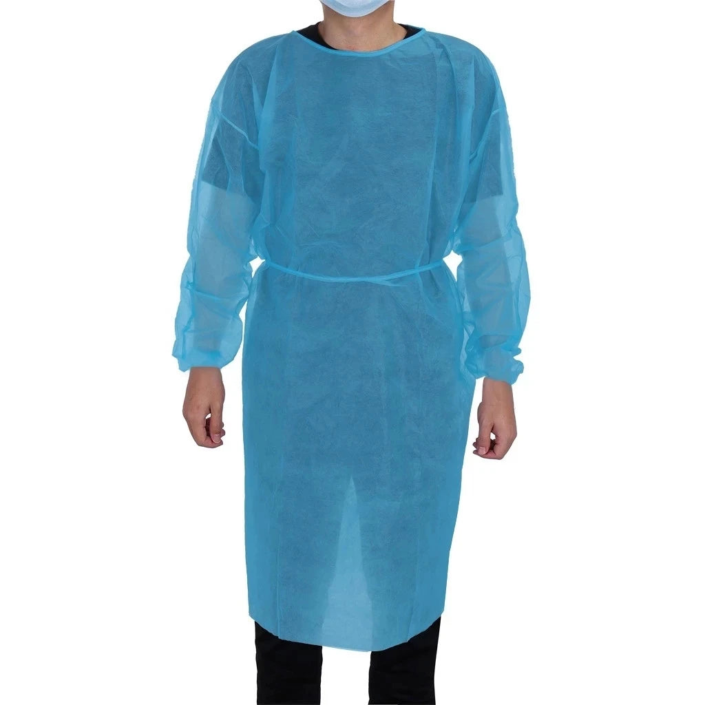 Disposable Work Gowns 10 Pack Non-Woven Long Sleeve Blue Cover Gowns 110cm