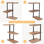 3 Tier Rustic Corner Wall Shelf Wooden and Metal Storage Rack for Kitchen Bathroom or Living Room