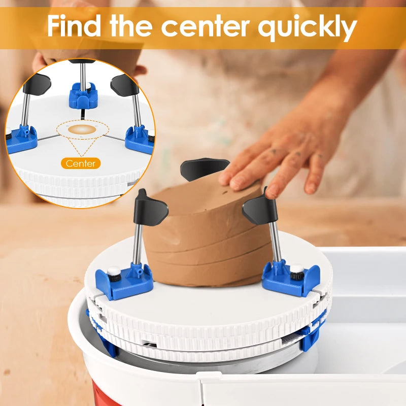 Adjustable Pottery Trimming Holder with Centering Clips and Round Plate