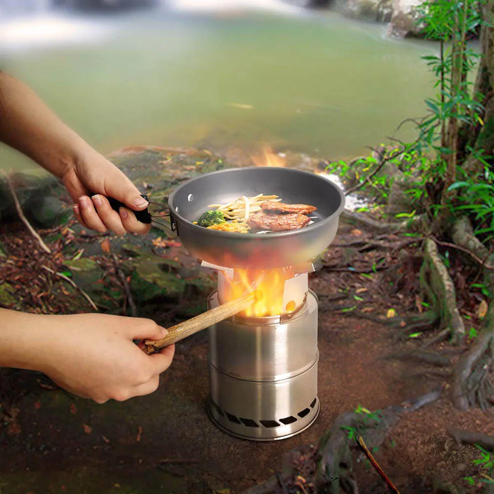 Portable Stainless Steel Camping Stove with Carry Bag Lightweight Outdoor Cooking Stove for Hiking Picnic