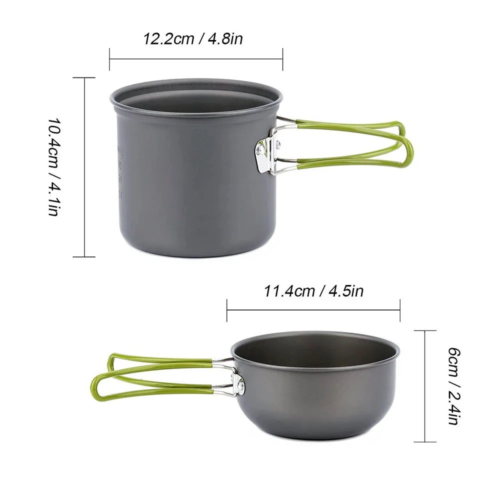 Portable 9-Piece Camping Cookware Kit with Stove Aluminium Pots and Tableware for Outdoor Cooking