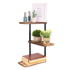 3 Tier Rustic Corner Wall Shelf Wooden and Metal Storage Rack for Kitchen Bathroom or Living Room