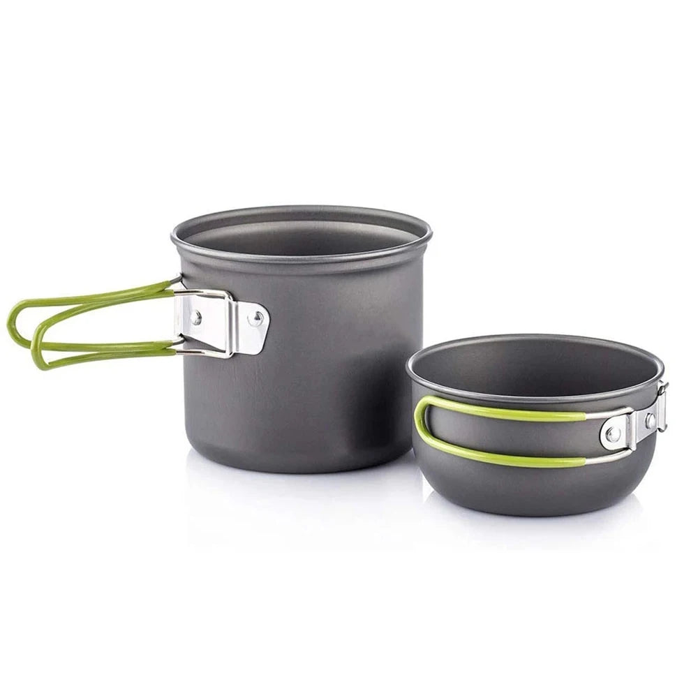 Portable 9-Piece Camping Cookware Kit with Stove Aluminium Pots and Tableware for Outdoor Cooking