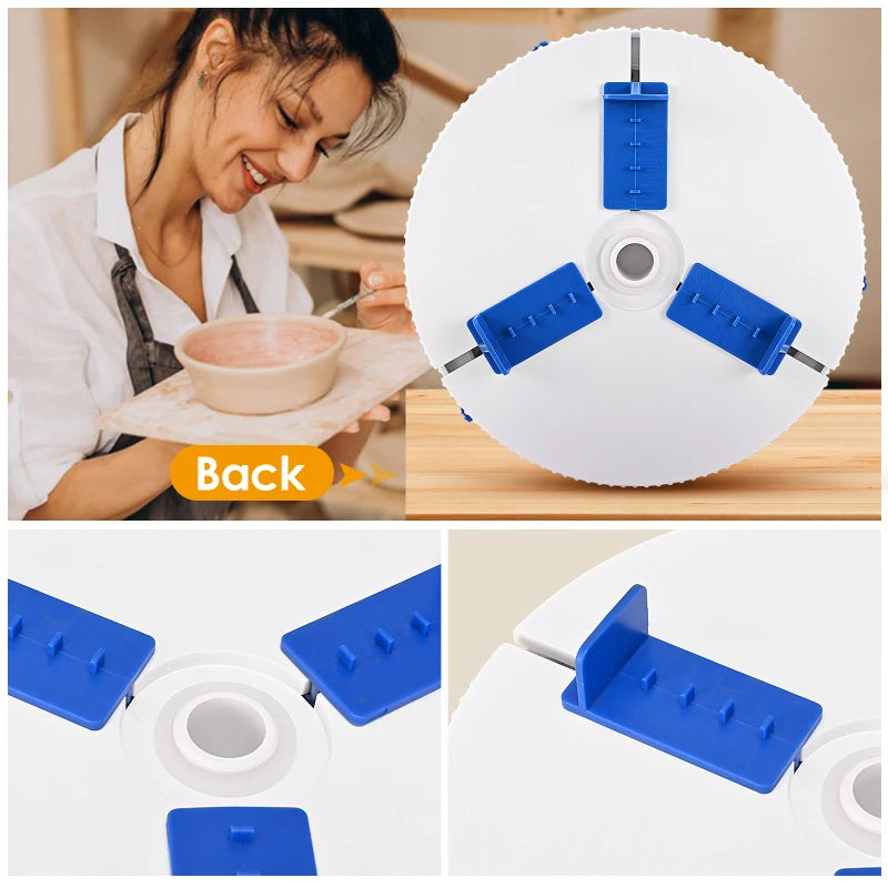 Adjustable Pottery Trimming Holder with Centering Clips and Round Plate