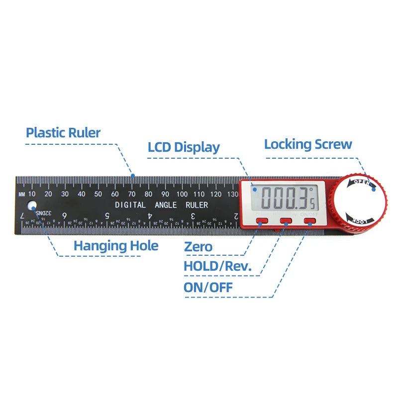 Digital Angle Finder Protractor with LCD Display 0–360° 200mm Multi Angle Measuring Ruler