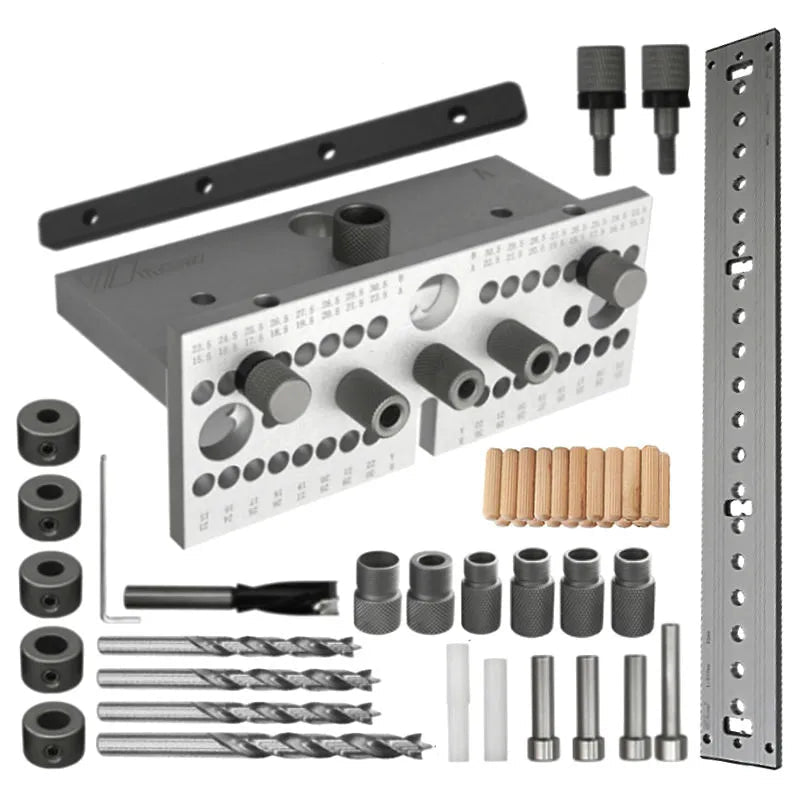 Woodworking Doweling Jig Kit 3-in-1 Adjustable Drilling Guide for Furniture Joining and Carpentry